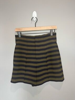 Zara Olive Green & Black Striped Mini Skirt